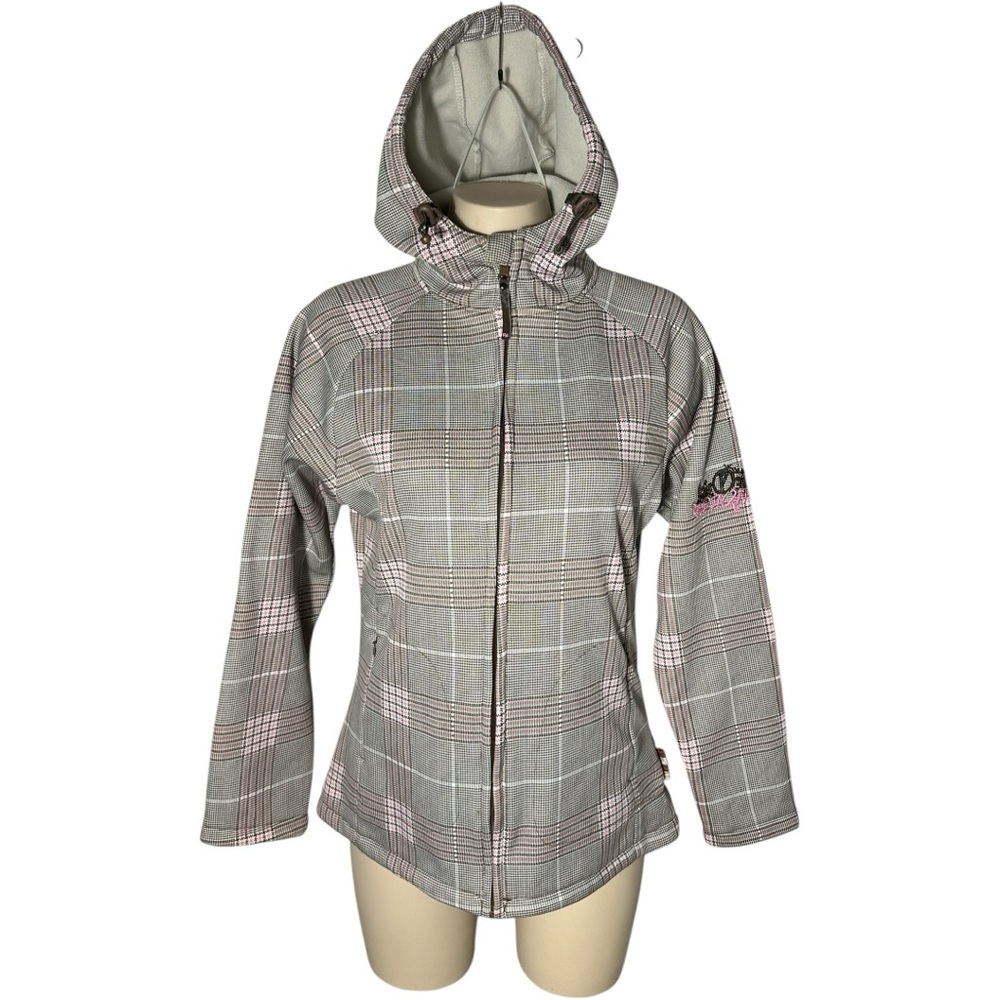 Gray Plaid Kids Ski Jacket with Hood